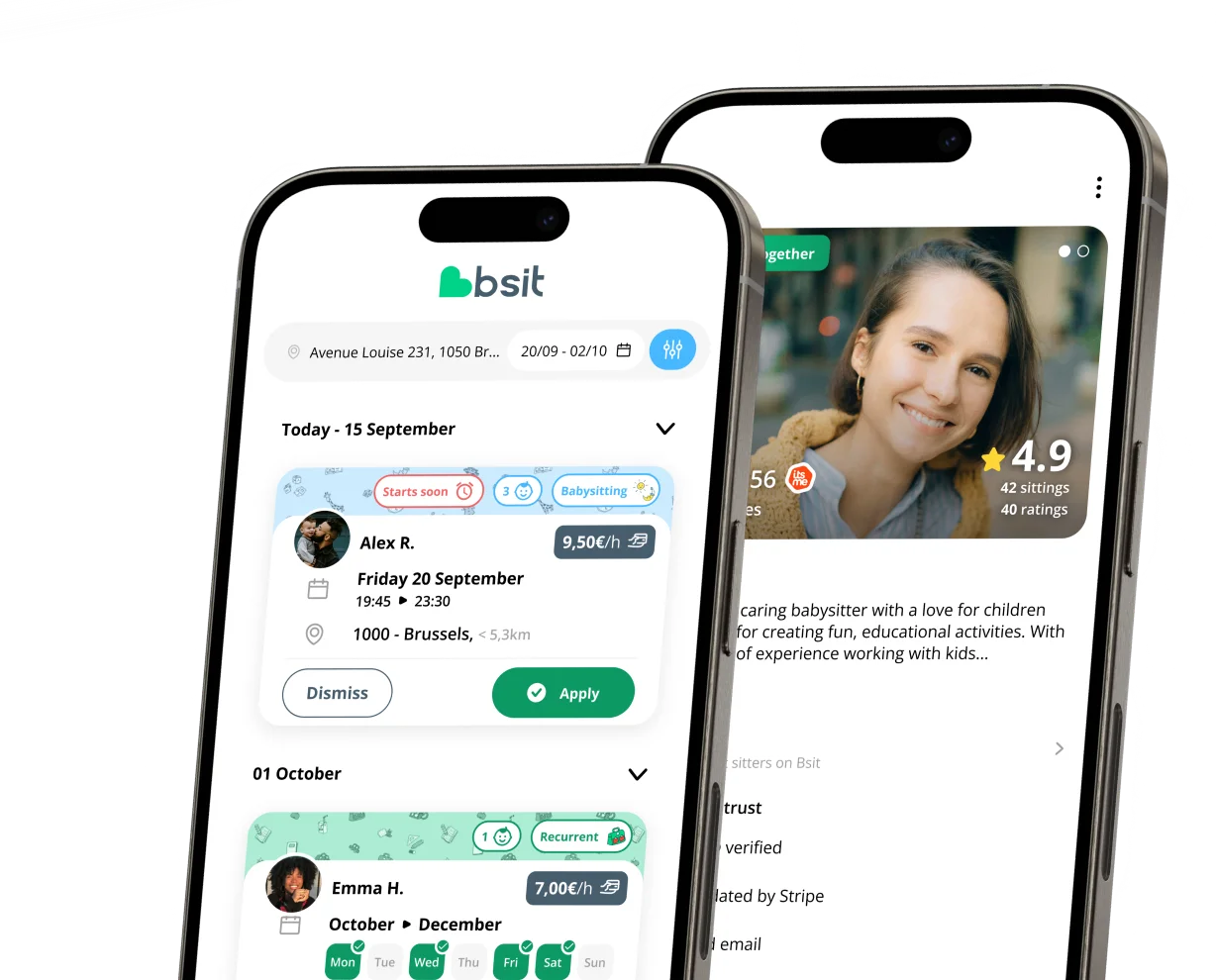 Preview of the home page and a Sitter profile in the Bsit app